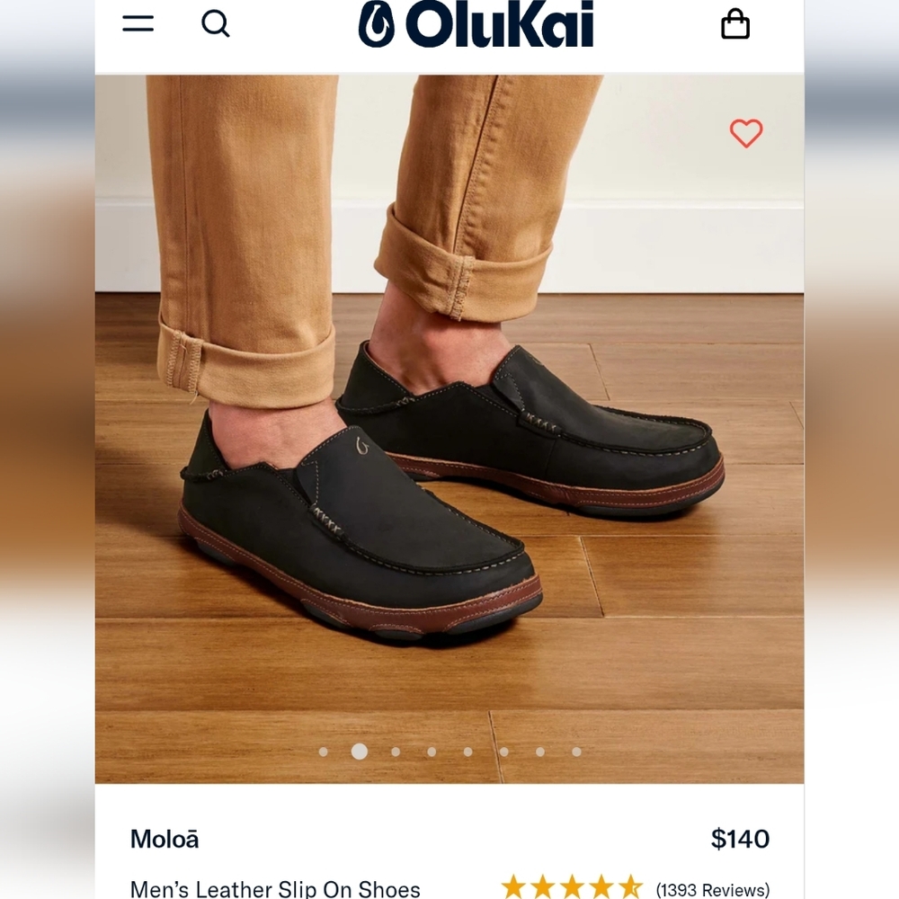 Olukai Moloa Black Leather Slip On Shoes Size EU41/ US 8